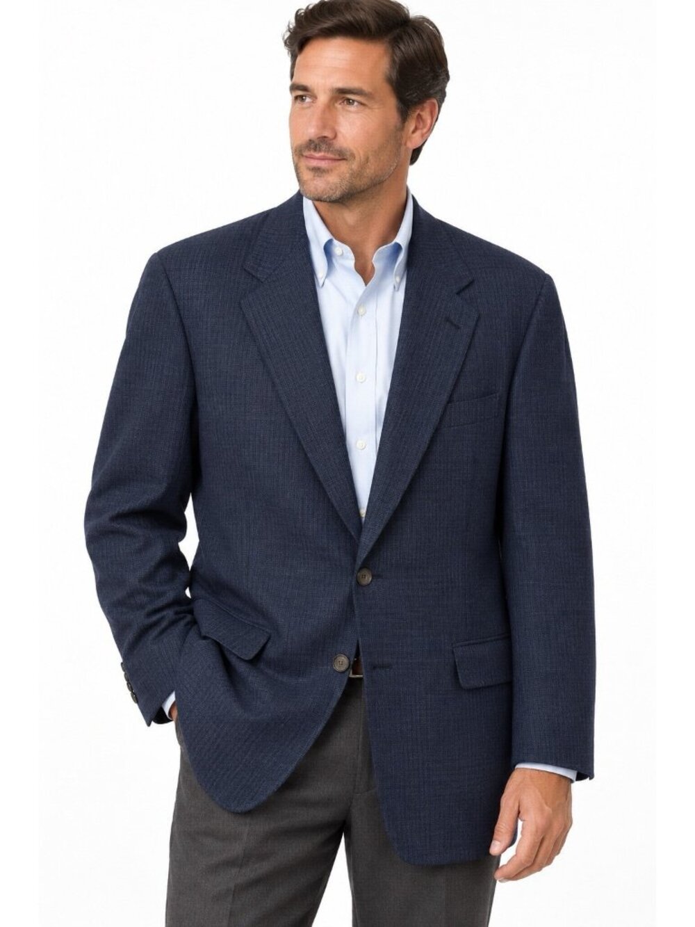 vintage 90s PAUL STUART jacket blazer blue basket weave 44L 100% wool ivy league